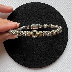 Lagos Enso Two Tone 6mm Diamond Circle Caviar Bracelet